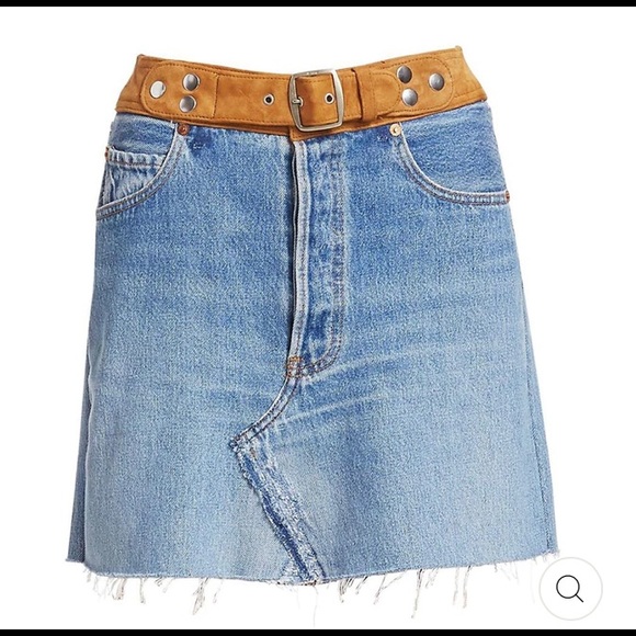 Denim Mini Skirt With Suede Belt 